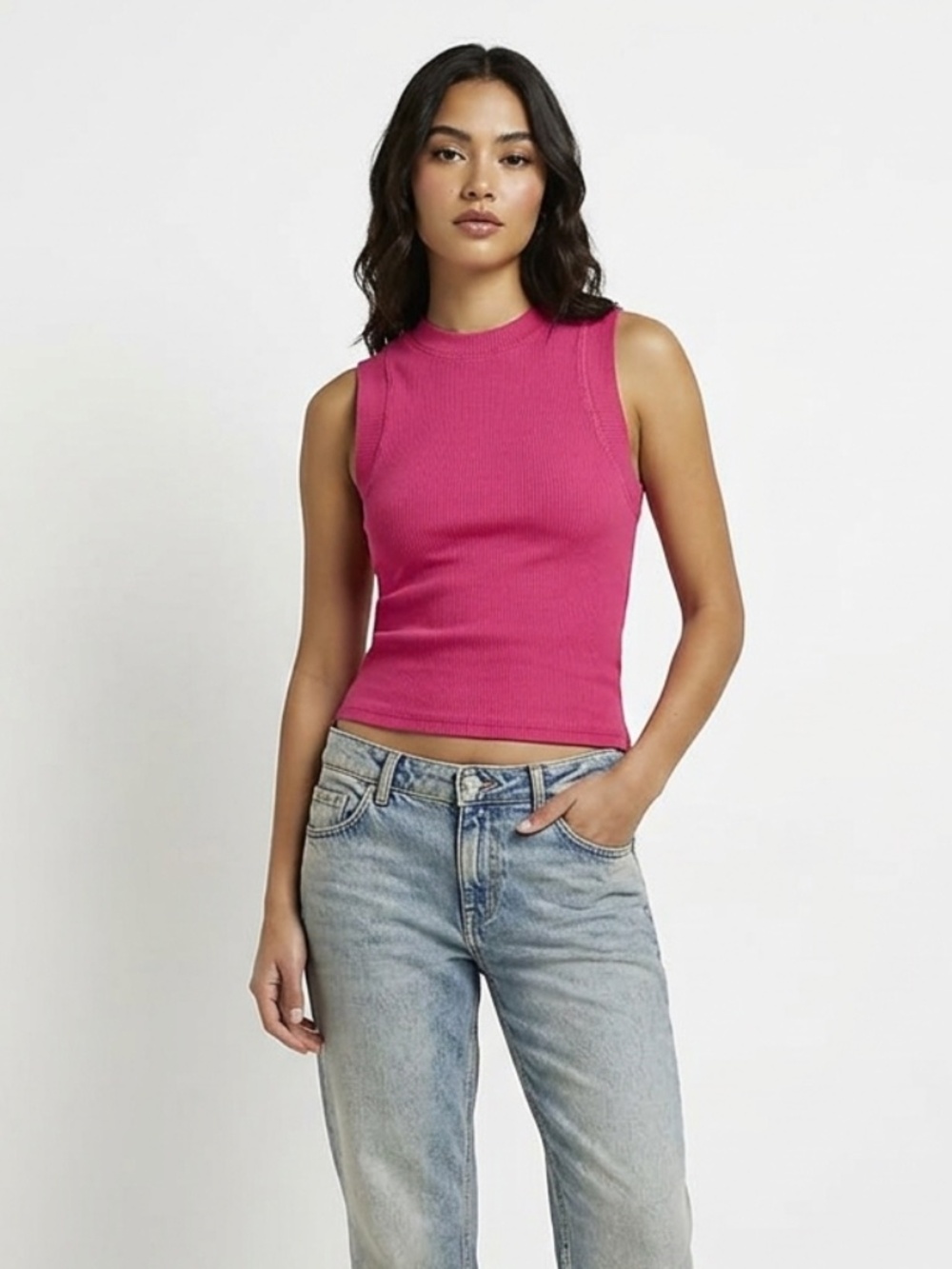 ZARA Hot Pink Ribbed Muscle Tank Top | Size L